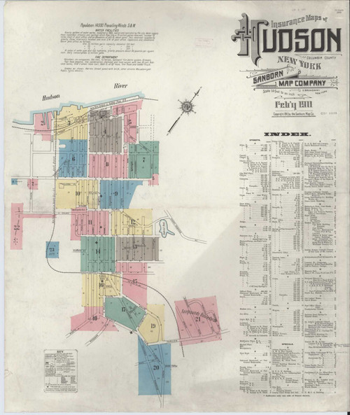 Hudson New York 1911 - Fire Insurance Index - Old Map Reprint