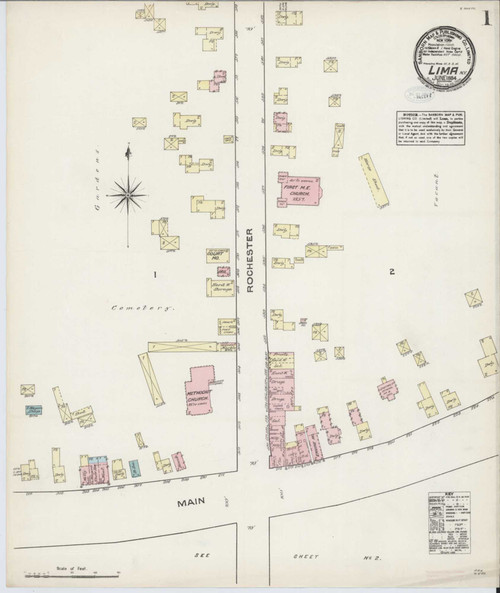 Lima New York 1884 - Fire Insurance Index - Old Map Reprint