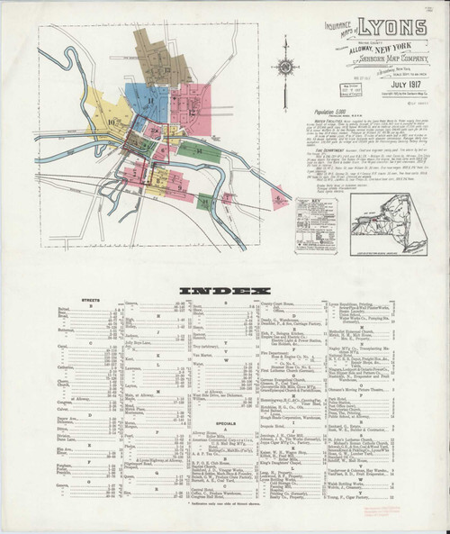 Lyons New York 1917 - Fire Insurance Index - Old Map Reprint
