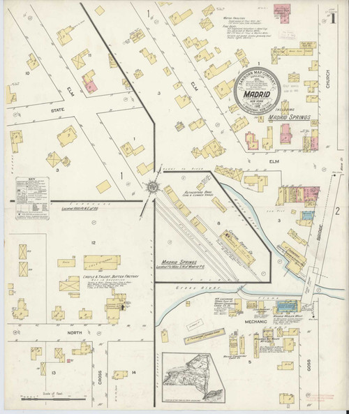 Madrid New York 1912 - Fire Insurance Index - Old Map Reprint
