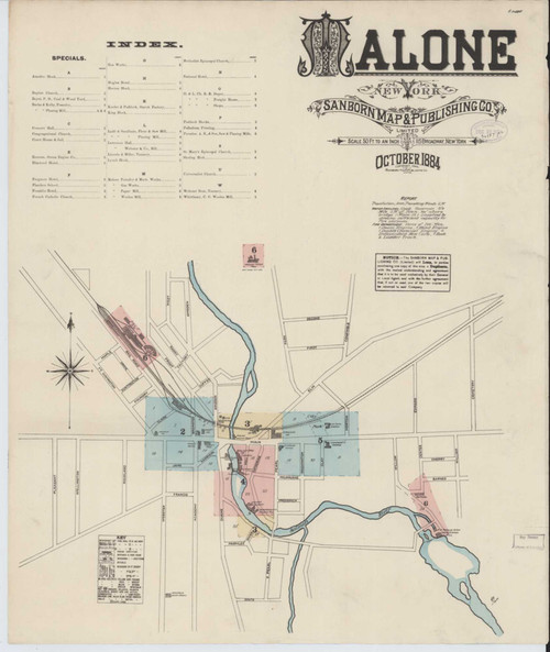 Malone New York 1884 - Fire Insurance Index - Old Map Reprint