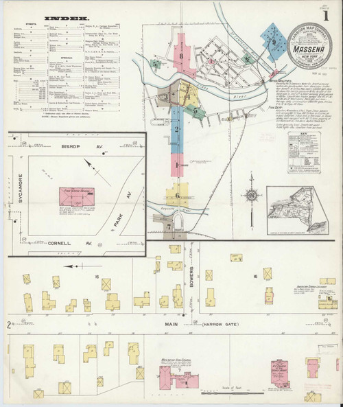 Massena New York 1912 - Fire Insurance Index - Old Map Reprint