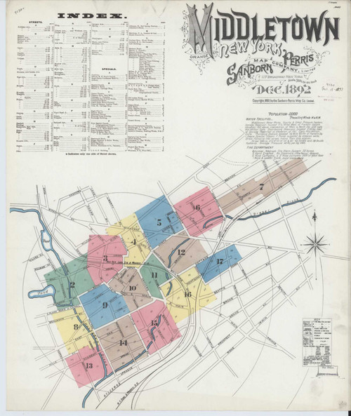 Middletown New York 1892 - Fire Insurance Index - Old Map Reprint