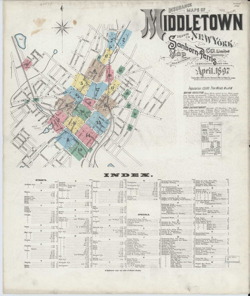 Middletown New York 1897 - Fire Insurance Index - Old Map Reprint