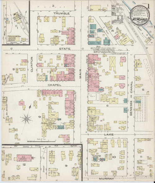 Mount Morris New York 1885 - Fire Insurance Index - Old Map Reprint