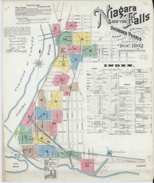 Niagara Falls New York 1892 - Fire Insurance Index - Old Map Reprint