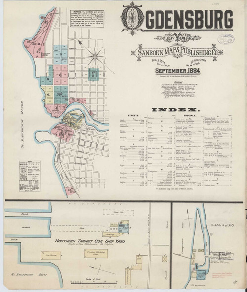 Ogdensburg New York 1884 - Fire Insurance Index - Old Map Reprint