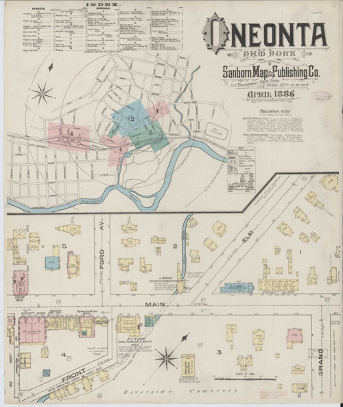 Oneonta New York 1886 - Fire Insurance Index - Old Map Reprint