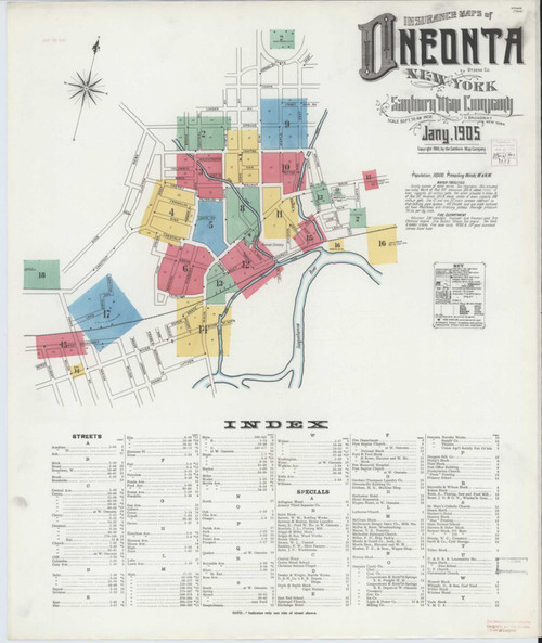 Oneonta New York 1905 - Fire Insurance Index - Old Map Reprint