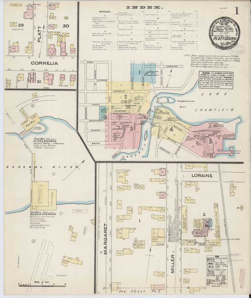 Plattsburg New York 1884 - Fire Insurance Index - Old Map Reprint