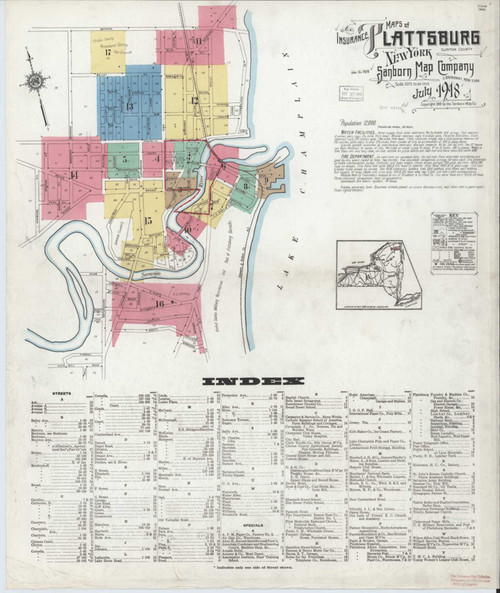 Plattsburg New York 1918 - Fire Insurance Index - Old Map Reprint