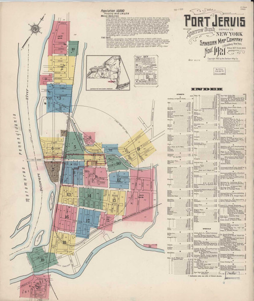Port Jervis New York 1921 - Fire Insurance Index - Old Map Reprint