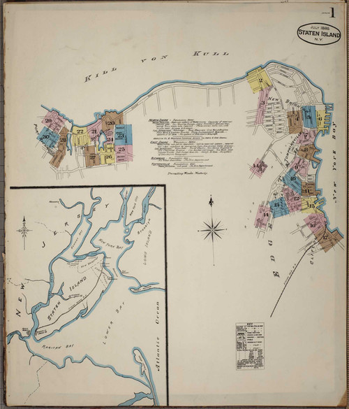 Staten Island (Borough Of Richmond) New York 1885 - Fire Insurance Index - Old Map Reprint