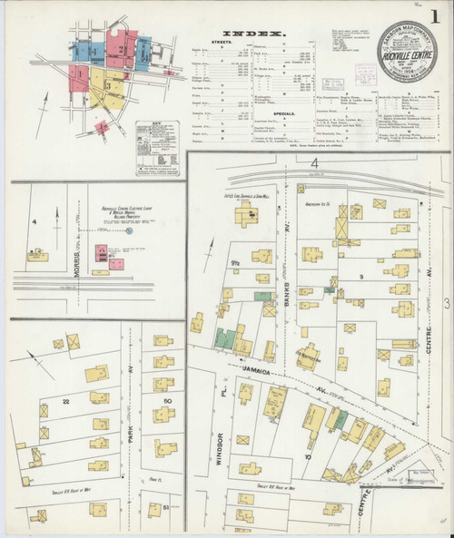 Rockville Centre New York 1904 - Fire Insurance Index - Old Map Reprint