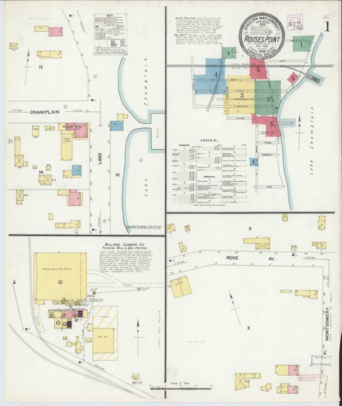 Rouses Point New York 1908 - Fire Insurance Index - Old Map Reprint