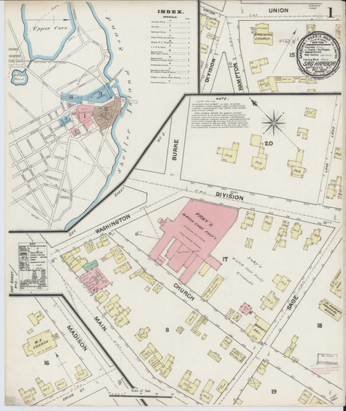 Sag Harbor New York 1890 - Fire Insurance Index - Old Map Reprint