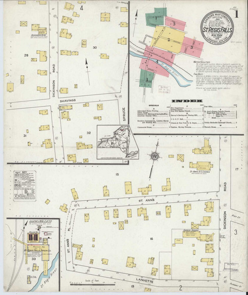 Saint Regis Falls New York 1915 - Fire Insurance Index - Old Map Reprint