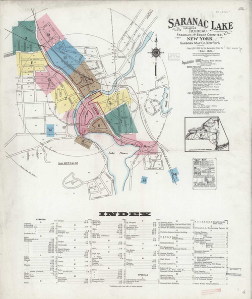 Saranac Lake New York 1924 - Fire Insurance Index - Old Map Reprint