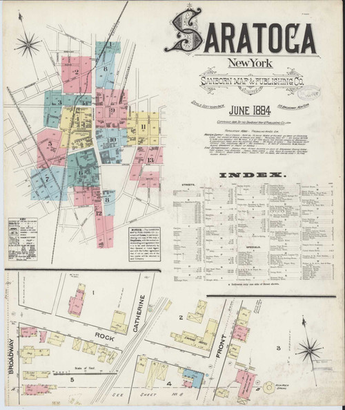 Saratoga New York 1884 - Fire Insurance Index - Old Map Reprint