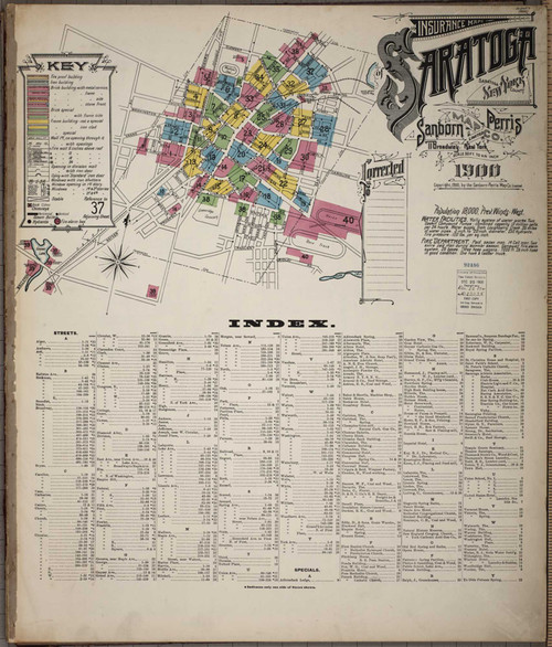 Saratoga New York 1900 - Fire Insurance Index - Old Map Reprint