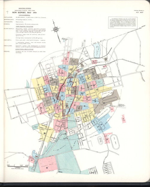 Saratoga New York 1954 - Fire Insurance Index - Old Map Reprint