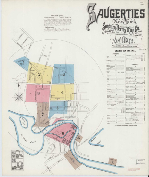Saugerties New York 1892 - Fire Insurance Index - Old Map Reprint