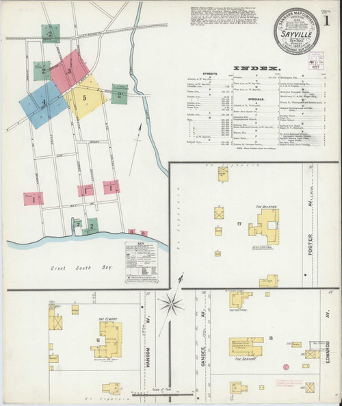 Sayville New York 1902 - Fire Insurance Index - Old Map Reprint