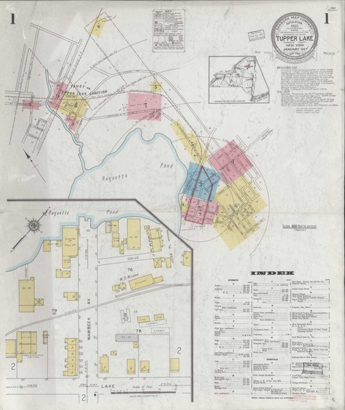 Tupper Lake New York 1927 - Fire Insurance Index - Old Map Reprint