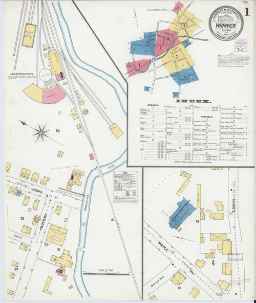 Warwick New York 1905 - Fire Insurance Index - Old Map Reprint