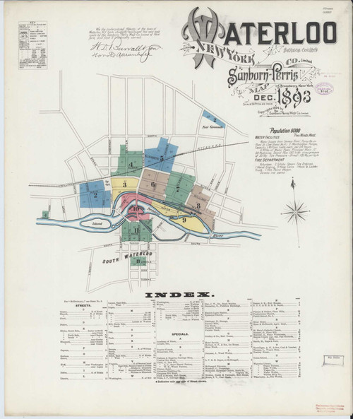 Waterloo New York 1893 - Fire Insurance Index - Old Map Reprint