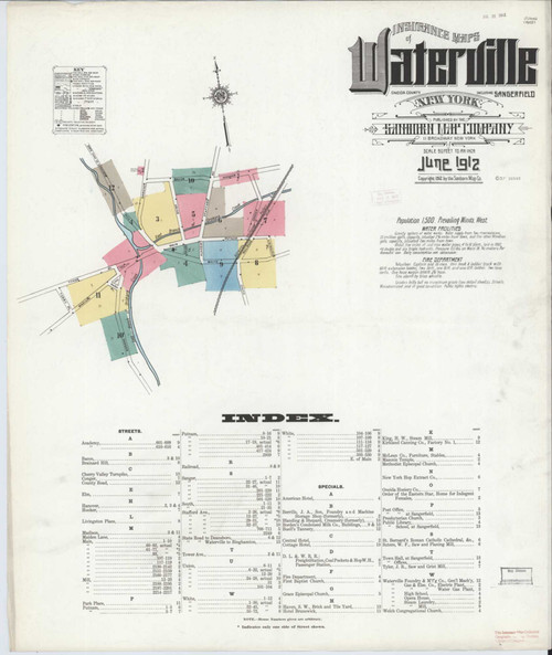 Waterville New York 1912 - Fire Insurance Index - Old Map Reprint
