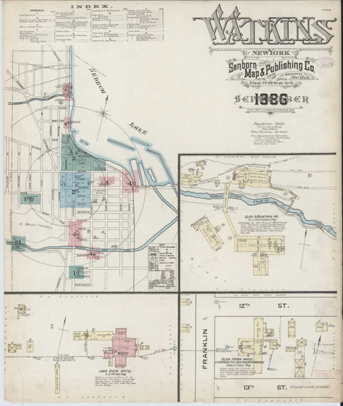 Watkins Glen New York 1886 - Fire Insurance Index - Old Map Reprint