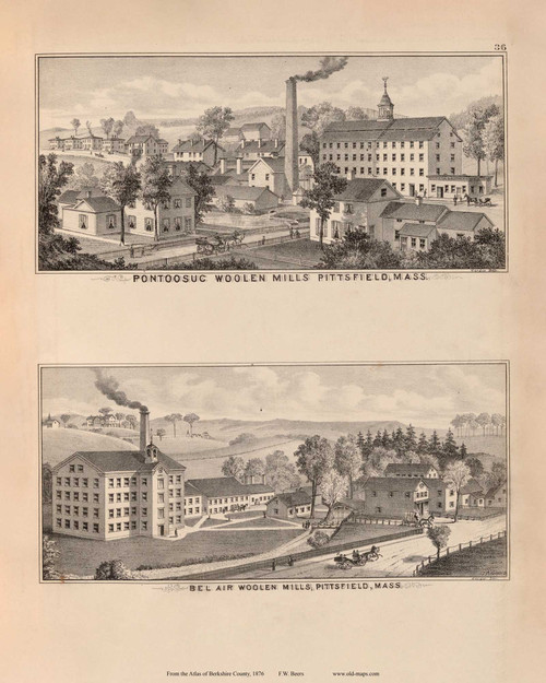 Pontoosuc & Bel Air Woolen Mills, Massachusetts 1876 Old Town Map Reprint - Berkshire Co. 32