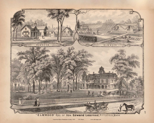 Elmwood - Residence of Hon. Edward Learned, Massachusetts 1876 Old Town Map Reprint - Berkshire Co. 40
