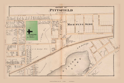 Section of Pittsfield - County Jail, Massachusetts 1876 Old Town Map Reprint - Berkshire Co. 43-44