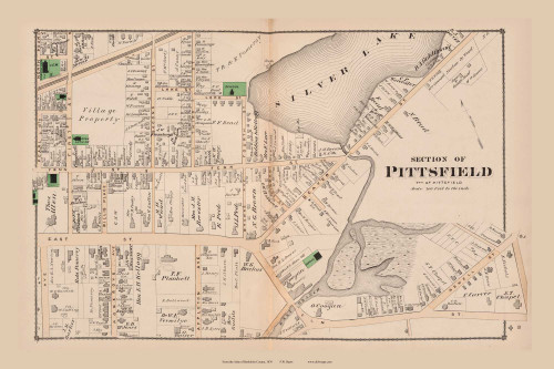 Section of Pittsfield - Silver Lake South, Massachusetts 1876 Old Town Map Reprint - Berkshire Co. 47-48