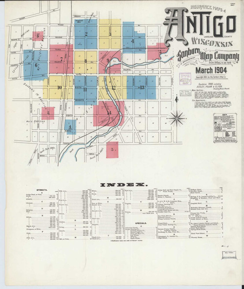 Antigo Wisconsin 1904 - Fire Insurance Index - Old Map Reprint
