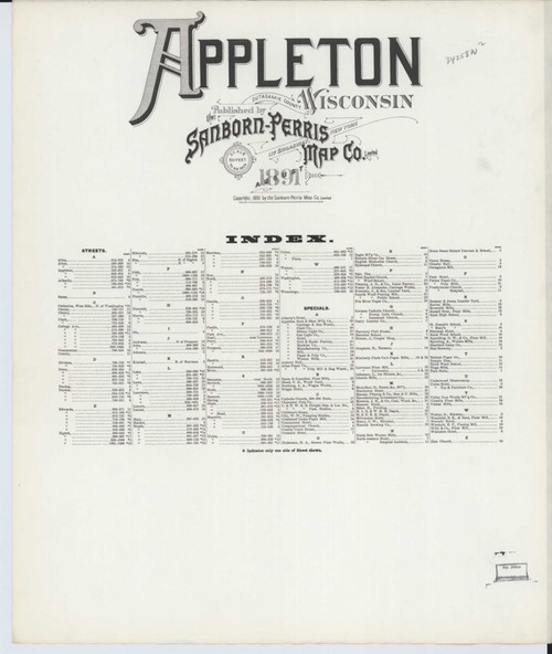 Appleton Wisconsin 1891 - Fire Insurance Index - Old Map Reprint