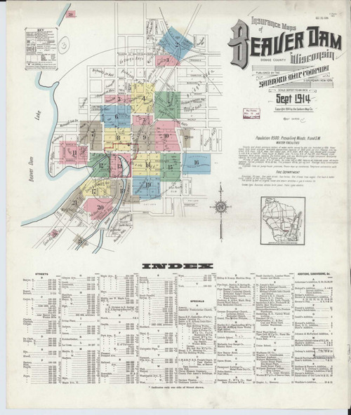 Beaver Dam Wisconsin 1914 - Fire Insurance Index - Old Map Reprint
