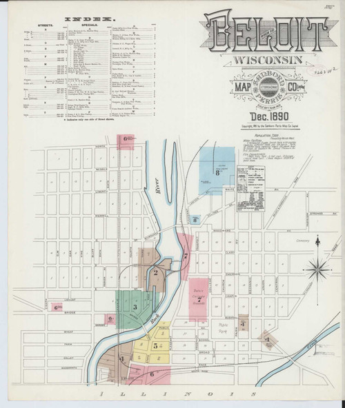 Beloit Wisconsin 1890 - Fire Insurance Index - Old Map Reprint