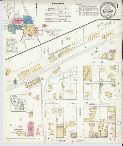 Bloomer Wisconsin 1912 - Fire Insurance Index - Old Map Reprint
