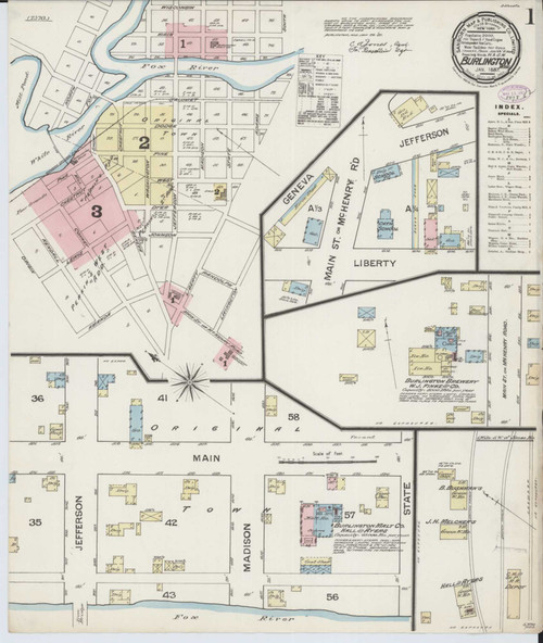 Burlington Wisconsin 1887 - Fire Insurance Index - Old Map Reprint