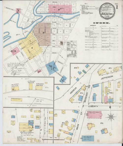 Burlington Wisconsin 1892 - Fire Insurance Index - Old Map Reprint