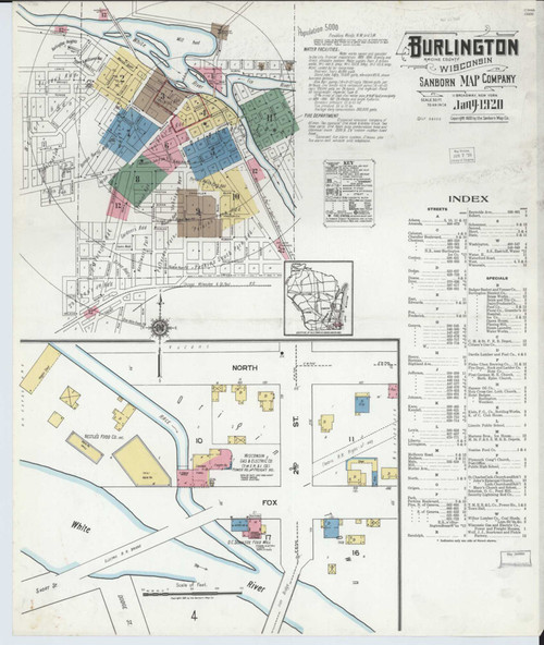 Burlington Wisconsin 1920 - Fire Insurance Index - Old Map Reprint