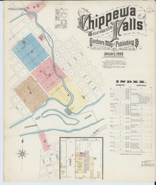Chippewa Falls Wisconsin 1886 - Fire Insurance Index - Old Map Reprint