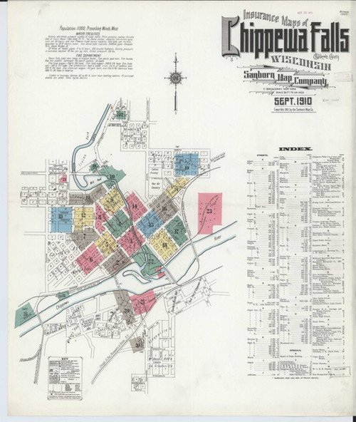 Chippewa Falls Wisconsin 1910 - Fire Insurance Index - Old Map Reprint