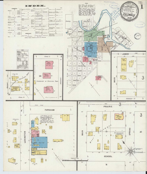 Columbus Wisconsin 1898 - Fire Insurance Index - Old Map Reprint