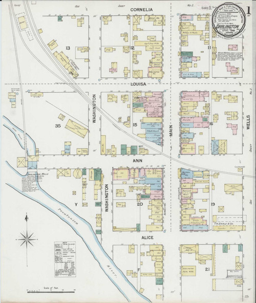 Darlington Wisconsin 1889 - Fire Insurance Index - Old Map Reprint