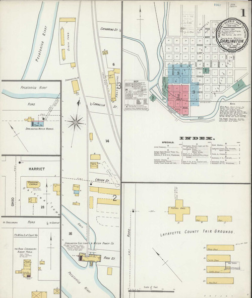 Darlington Wisconsin 1900 - Fire Insurance Index - Old Map Reprint