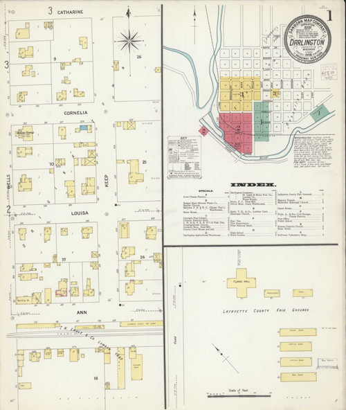 Darlington Wisconsin 1908 - Fire Insurance Index - Old Map Reprint
